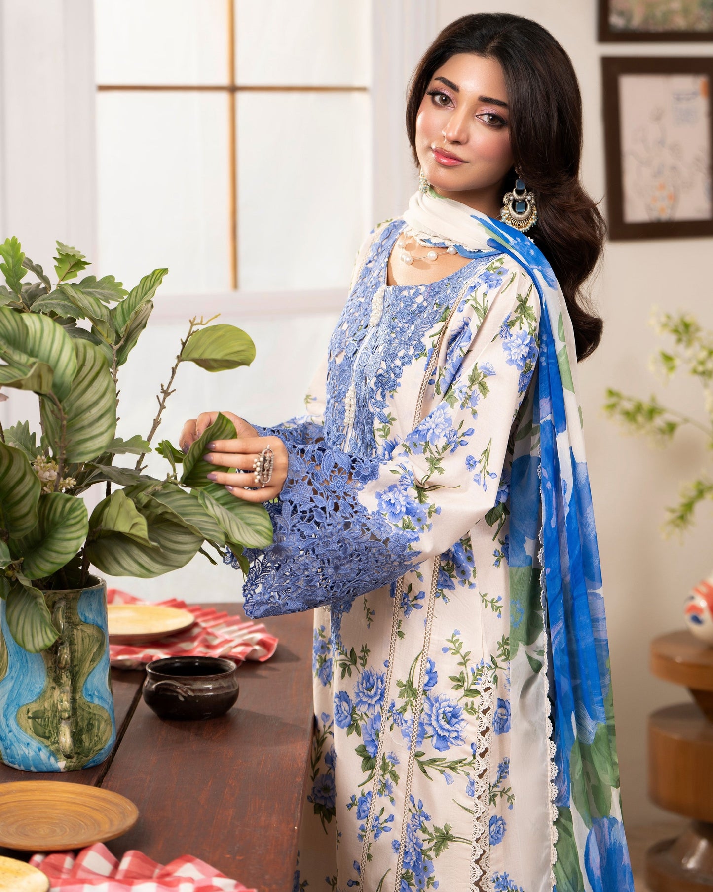 Ladies Ivory Embroidered Lawn Shalwar Kameez Online in Sri Lanka India Australia