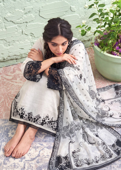 Ladies Ivory Embroidered Lawn Shalwar Kameez Online in UK USA Canada