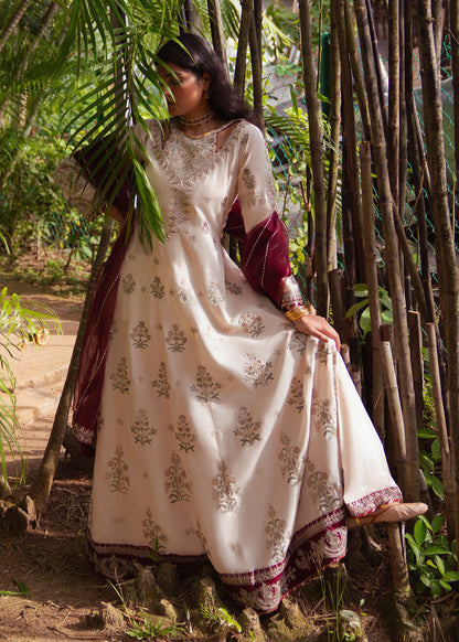 Ladies Ivory Embroidered Lawn Suit Maxi Style Online in UK USA Canada