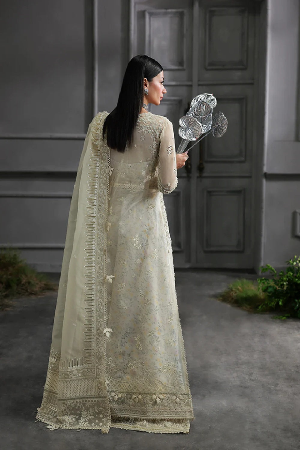 Ladies Ivory Embroidered Organza Salwar Suit Online in UK USA Canada