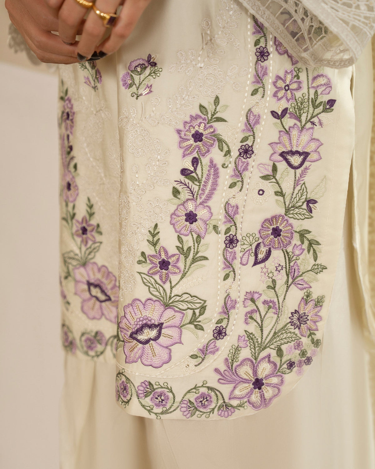Ladies Ivory Embroidered Shamoz Silk Salwar Kameez Online in KSA Riyadh Saudi Arabia Oman Bahrain Qatar