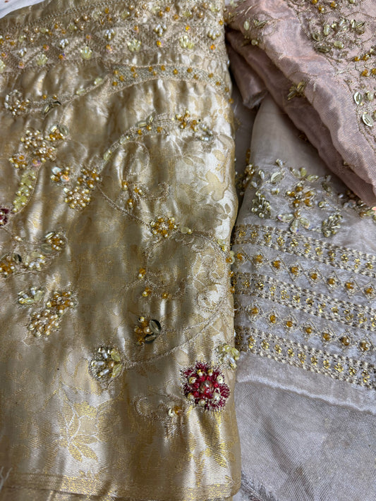 Ladies Ivory Gold Hand Embellished Gharara Sharara Online in UK USA Canada