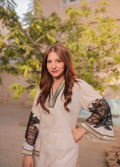 Ladies Ivory Linen Salwar Kameez Online in Dubai DXB UAE Abudhabi Meena Bazaar