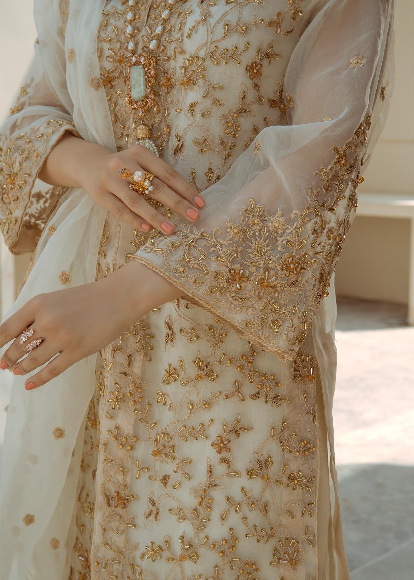 Ladies Ivory Organza Partywear Gown Online in UK USA Canada