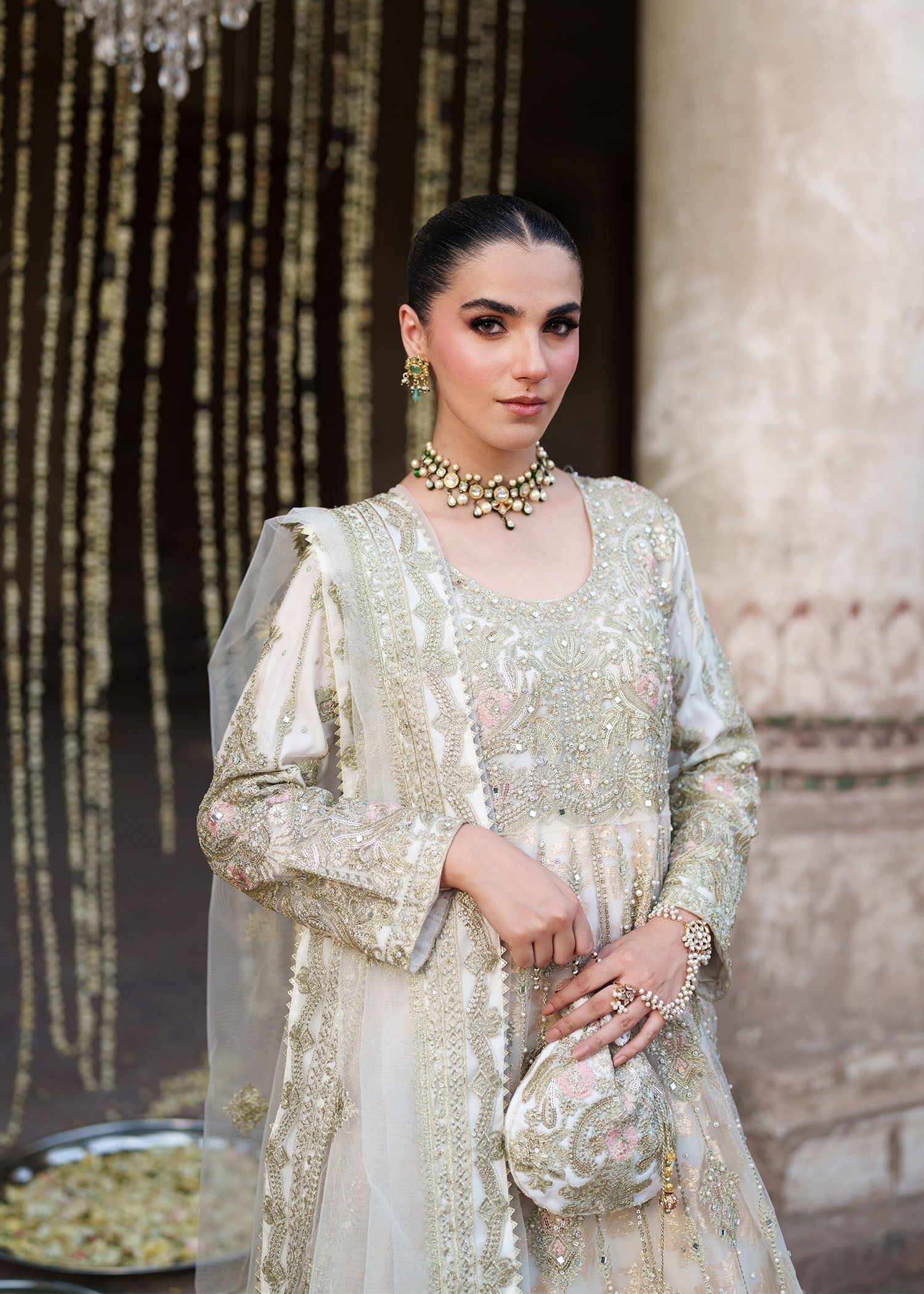 Ladies Ivory Organza Partywear Suit Online in KSA Riyadh Saudi Arabia Oman Bahrain Qatar
