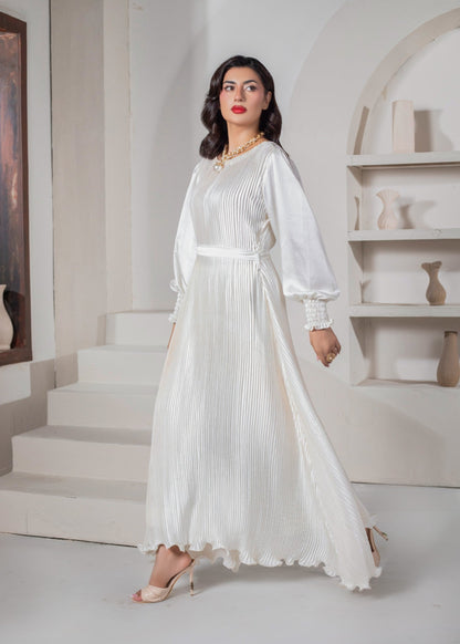 Ladies Ivory Shamooz Silk Partywear Dress Online in KSA Riyadh Saudi Arabia Oman Bahrain Qatar
