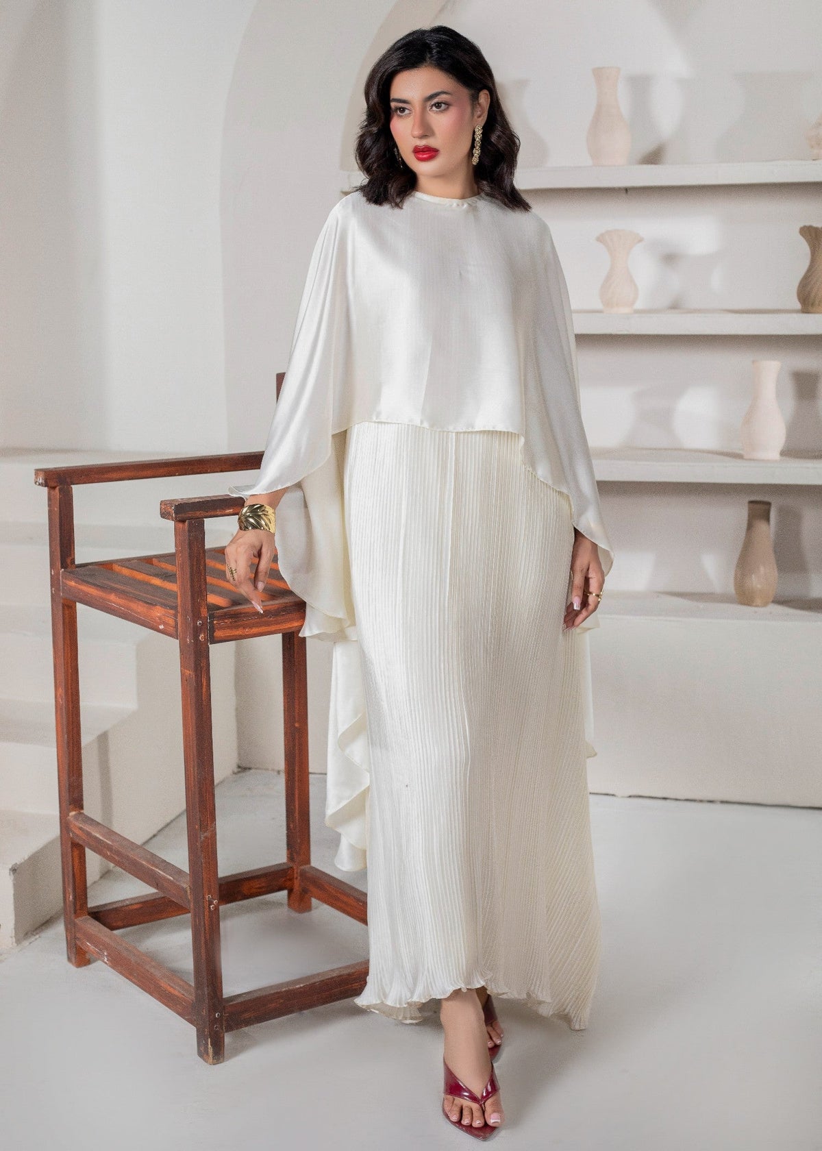 Ladies Ivory Silk Charmeuse Trouser and Cape Set Online in UK USA Canada