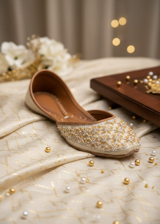 Ladies Ivory Wedding Khussa with Pearl Work Online in UK USA Canada