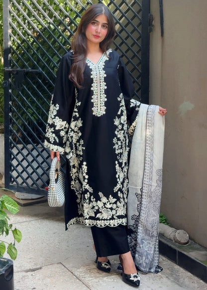 Ladies Jet Black Embroidered Shalwar Kameez Online in UK USA Canada