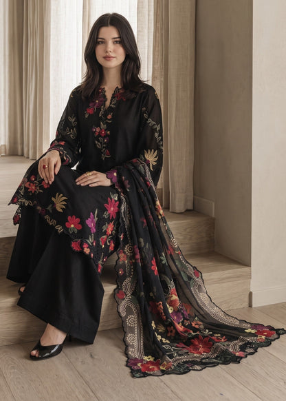 Ladies Jet Black Lawn Cotton Salwar Kameez Online in KSA Riyadh Saudi Arabia Oman Bahrain Qatar