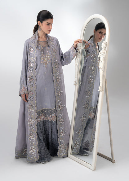 Ladies Lavender Embellished Sharara Pakistani Suit Online in KSA Riyadh Saudi Arabia Oman Bahrain Qatar