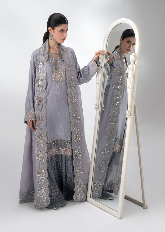 Ladies Lavender Embellished Sharara Pakistani Suit Online in KSA Riyadh Saudi Arabia Oman Bahrain Qatar