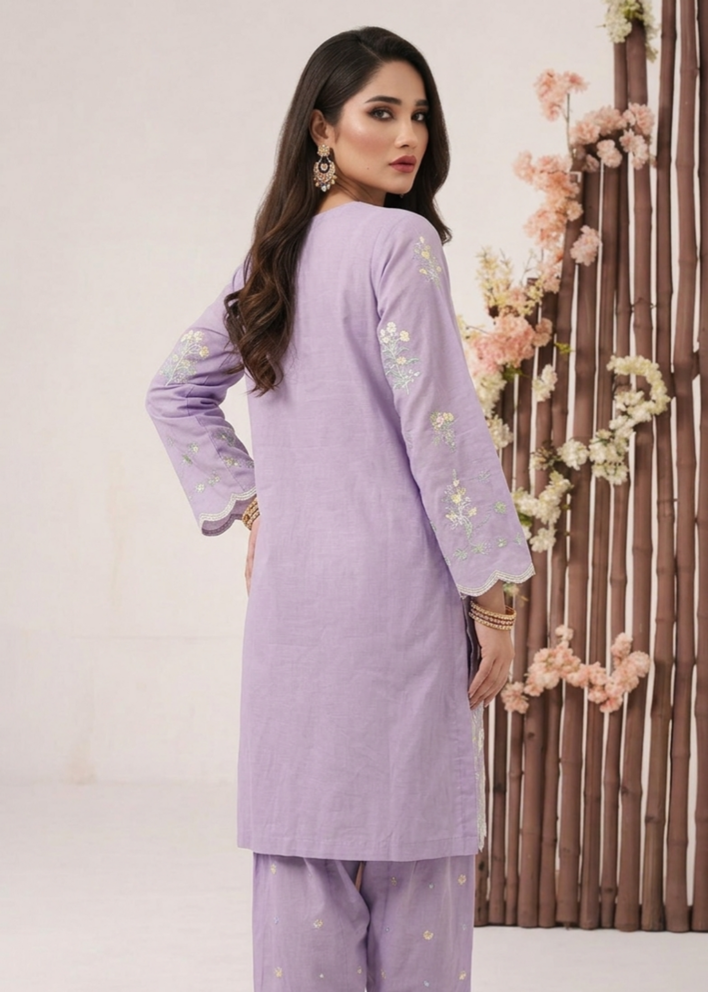 Ladies Lavender Embroidered Lawn Shalwar Suit Online in Dubai DXB UAE Abudhabi Meena Bazaar