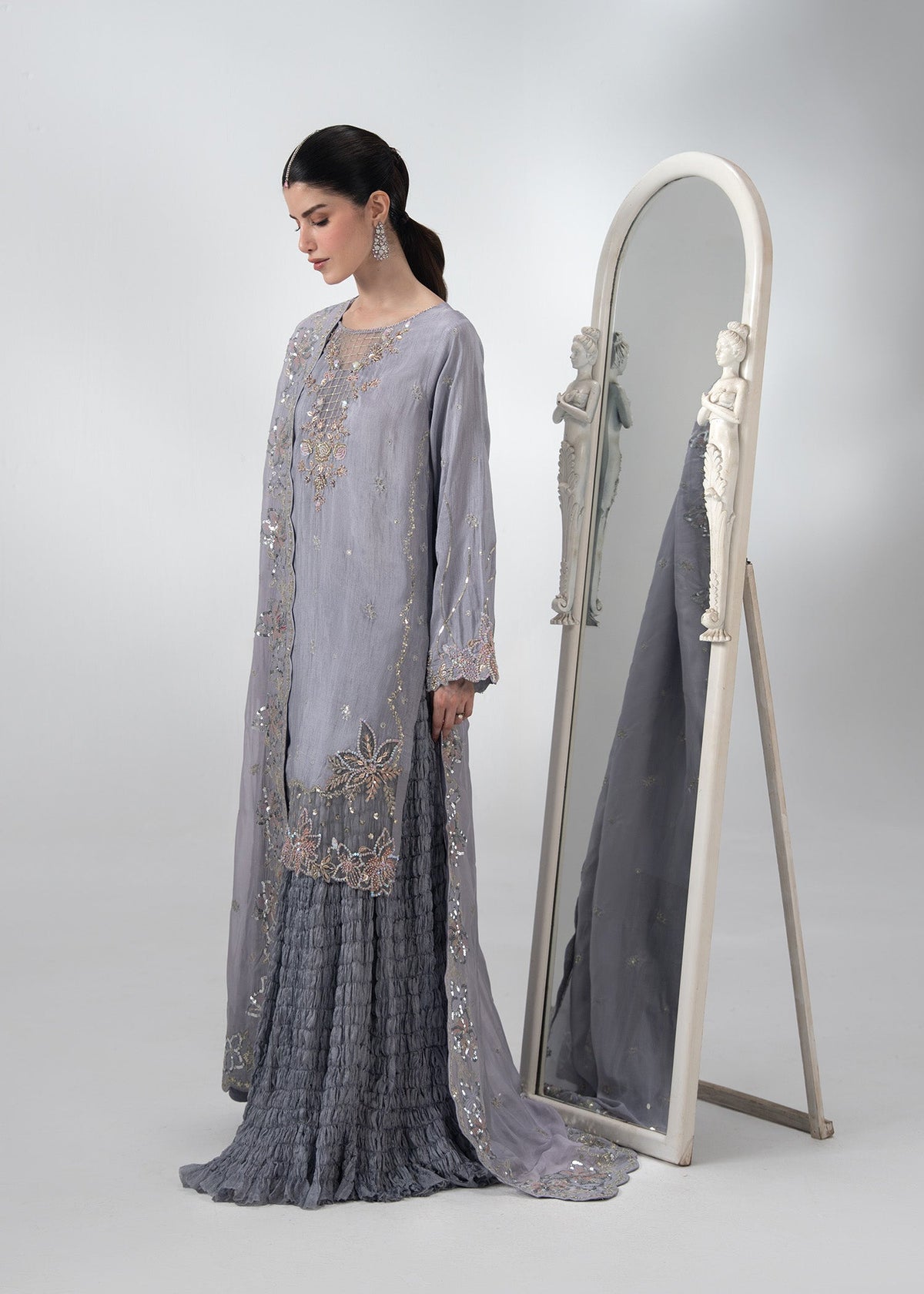 Ladies Lavender Raw Silk Sharara Online in KSA Riyadh Saudi Arabia Oman Bahrain Qatar