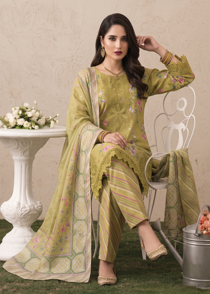 Ladies Lawn Olive Green Embroidered Suit Online in UK USA Canada