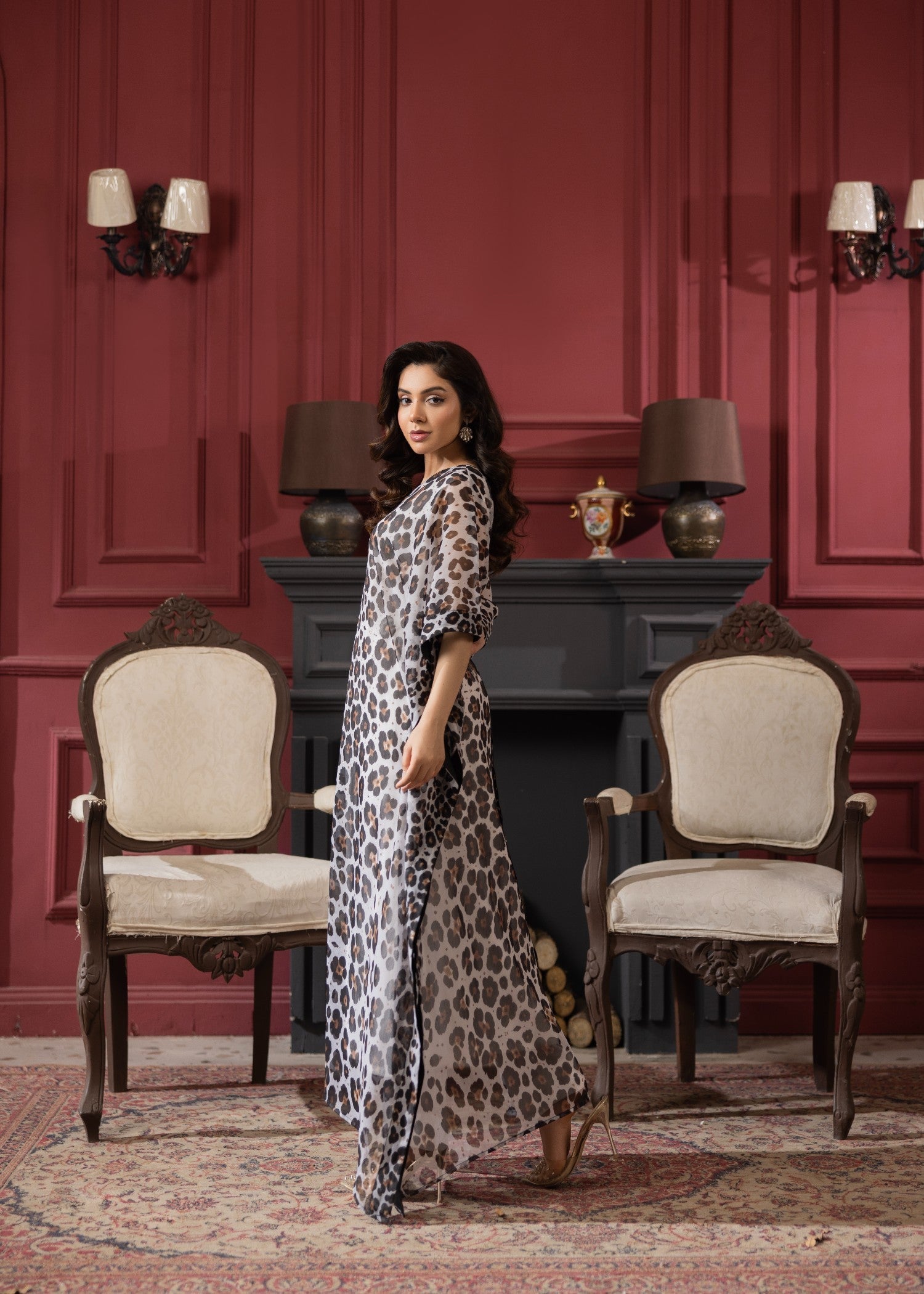 Ladies Leopard Print Chiffon Shalwar Kameez Online in UK USA Canada