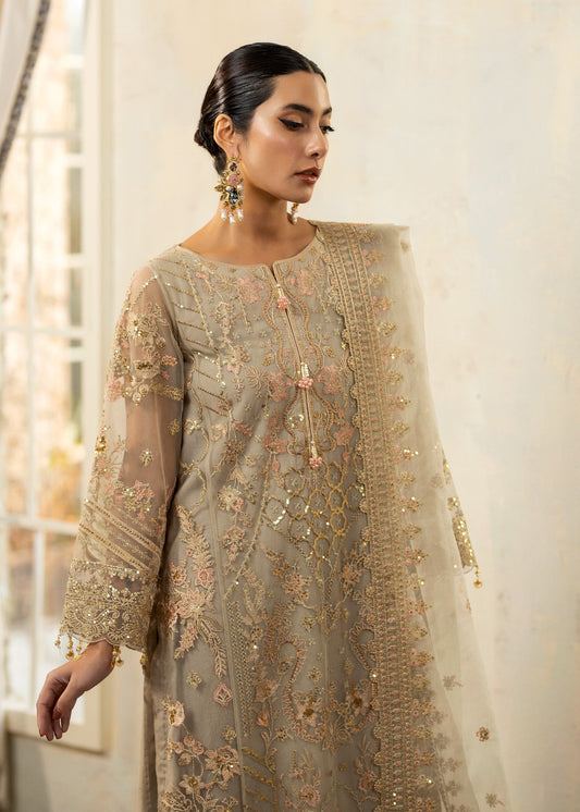 Ladies Light Grey Crinkle Chiffon Shalwar Kameez Online in UK USA Canada