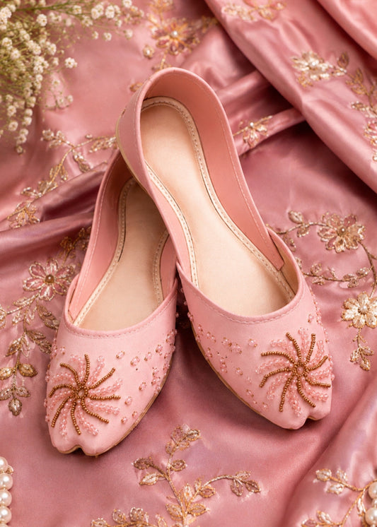 Ladies Light Pink Silk Ethnic Shoes Online in UK USA Canada