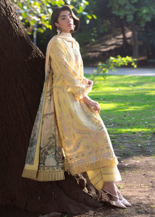 Ladies Light Yellow Lawn Shalwar Kameez Online in UK USA Canada