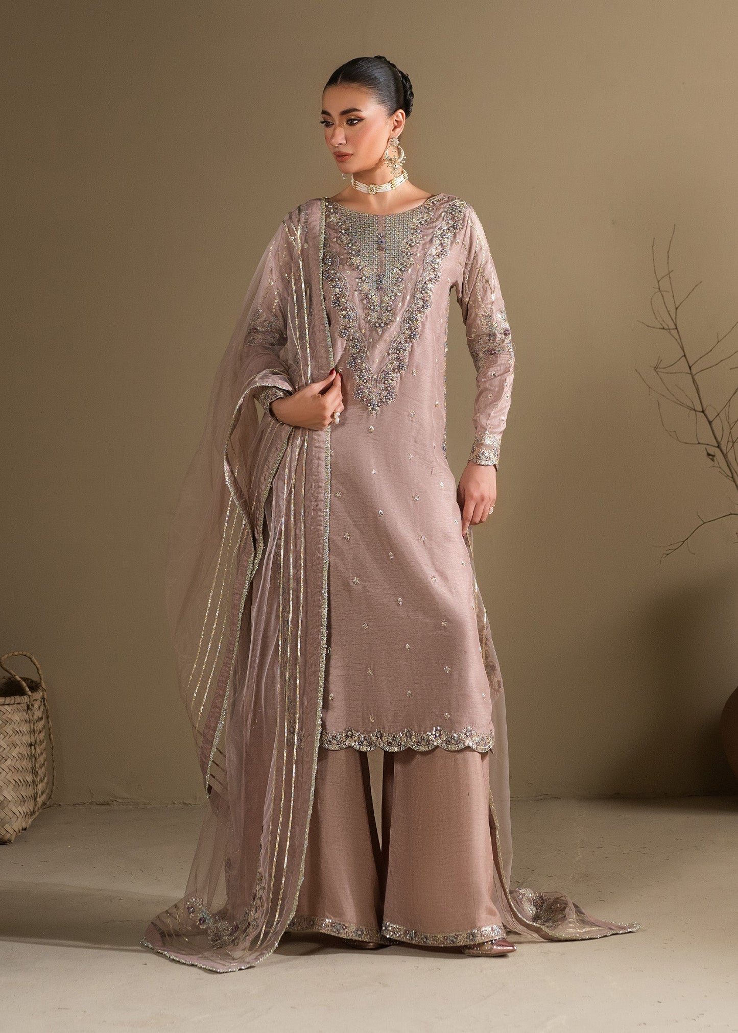 Ladies Lilac Embellished Net Dupatta Suit Online in UK USA Canada