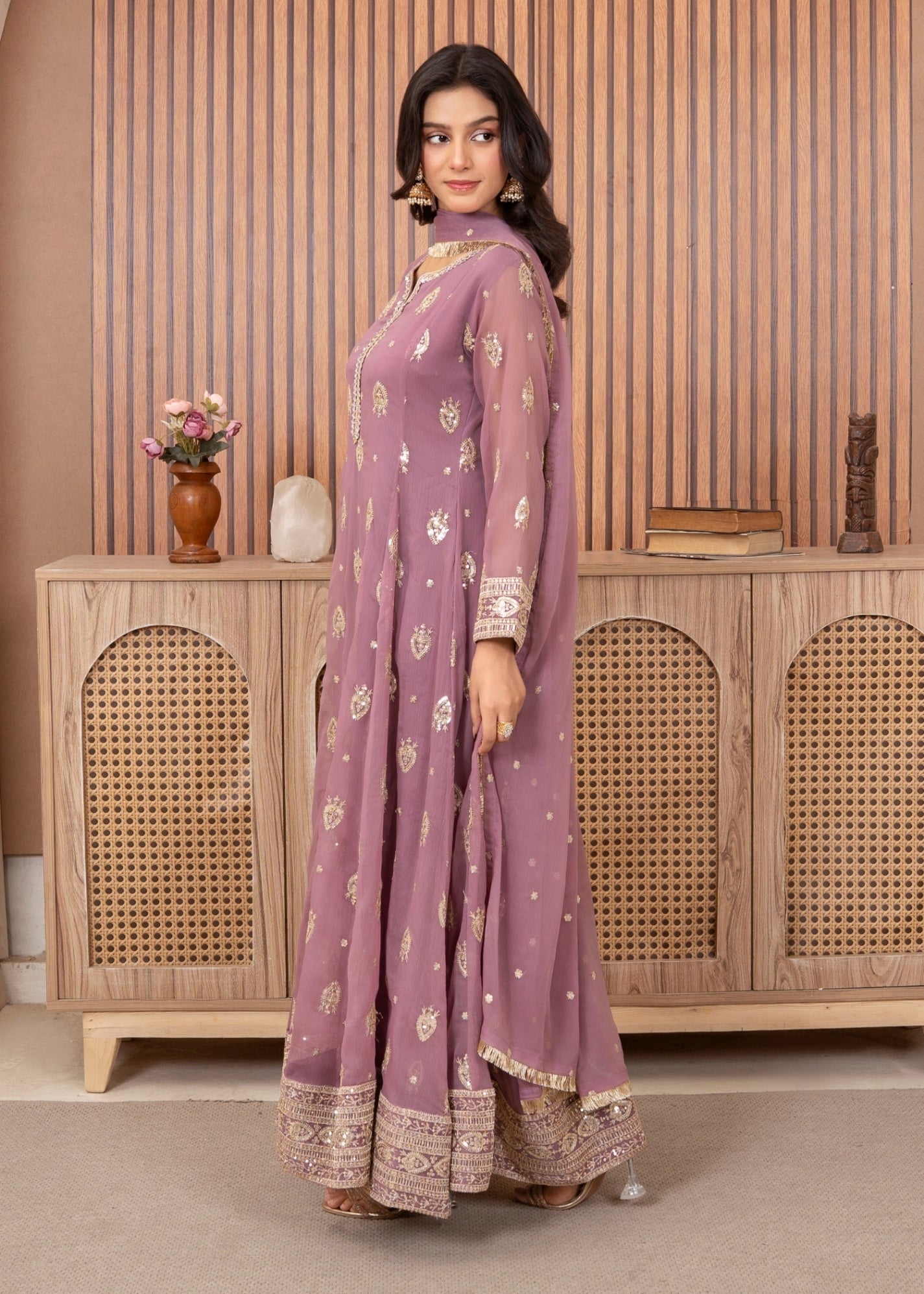Ladies Lilac Embellished Pishwas Suit Online in UK USA Canada