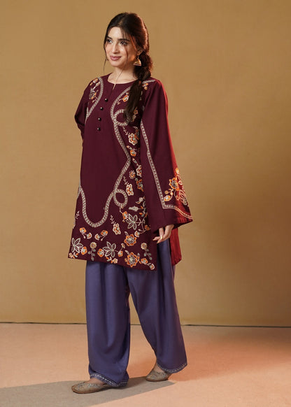 Ladies Lilac Embroidered Slub Khaddar Online in Sri Lanka India Australia