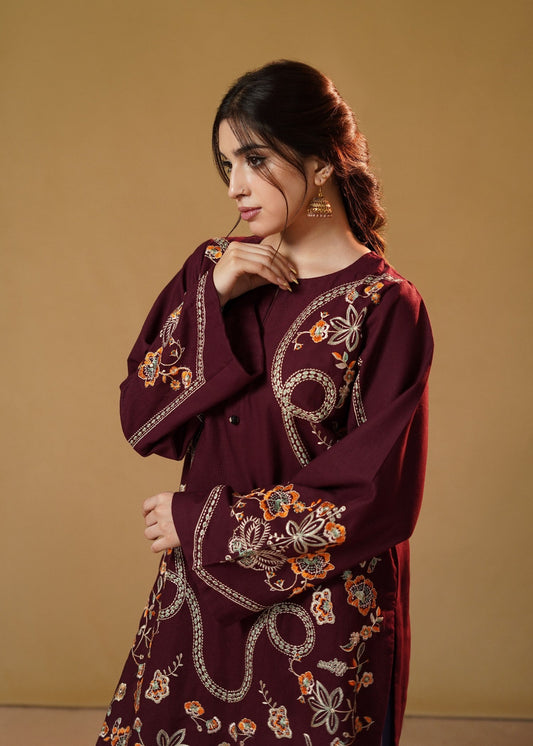 Ladies Lilac Embroidered Slub Khaddar Online in UK USA Canada