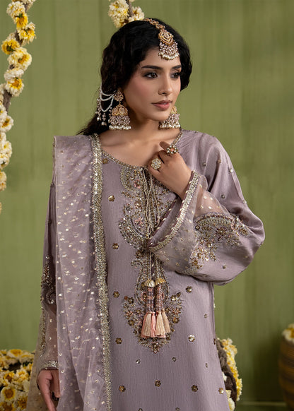 Ladies Lilac Organza Dupatta Raw Silk Suit Online in UK USA Canada