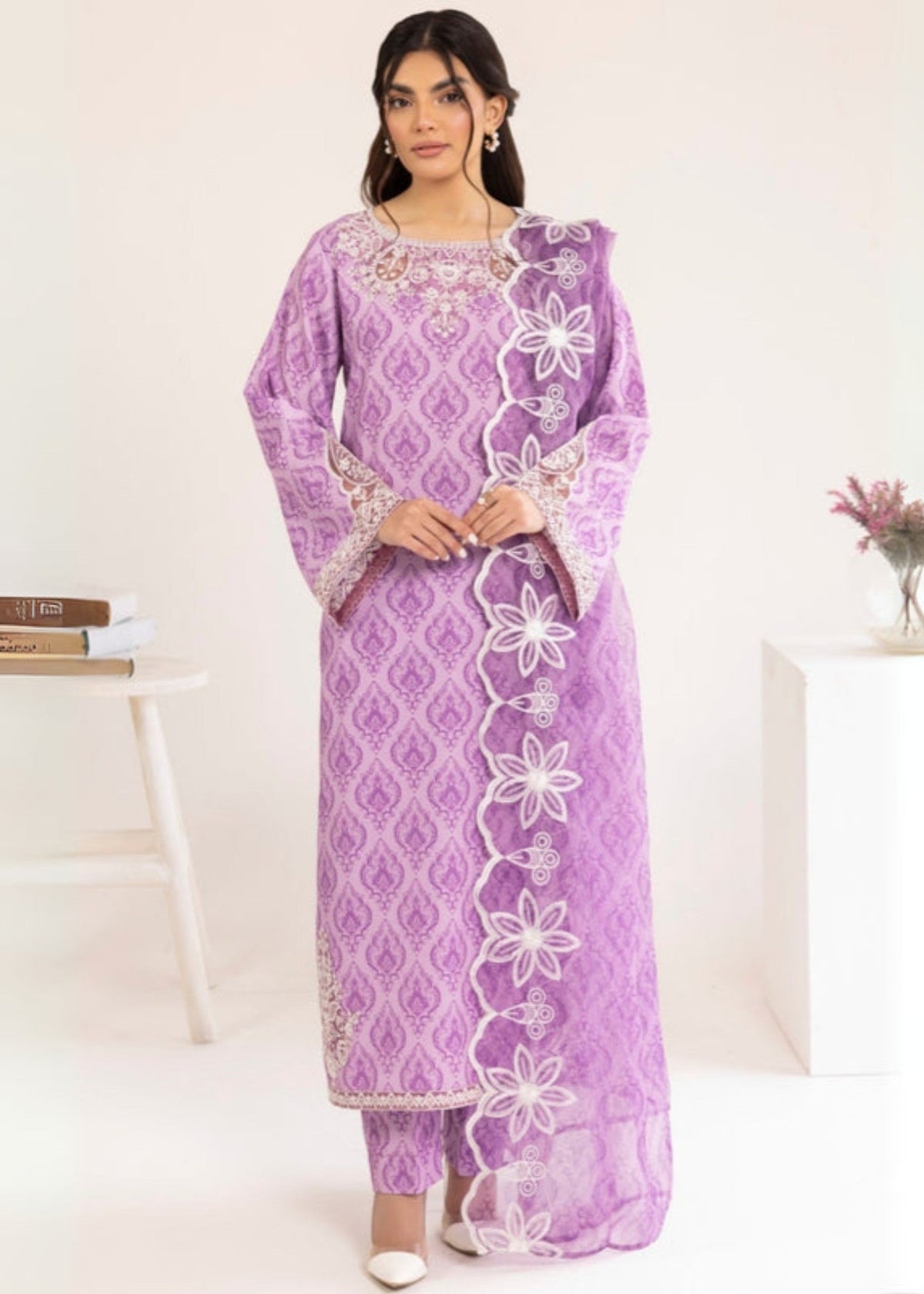 Ladies Lilac Viscose Daily Wear Shalwar Kameez Online in UK USA Canada