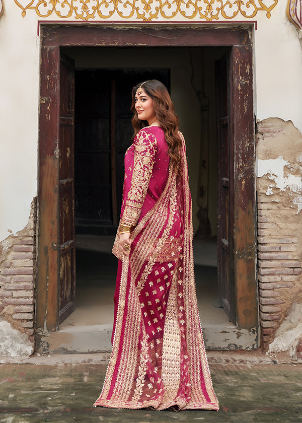 Ladies Magenta Charmuse Embellished Wedding Suit Online in KSA Riyadh Saudi Arabia Oman Bahrain Qatar