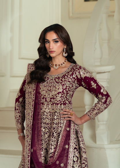 Ladies Magenta Net Straight Cut Maxi Dress Online in UK USA Canada