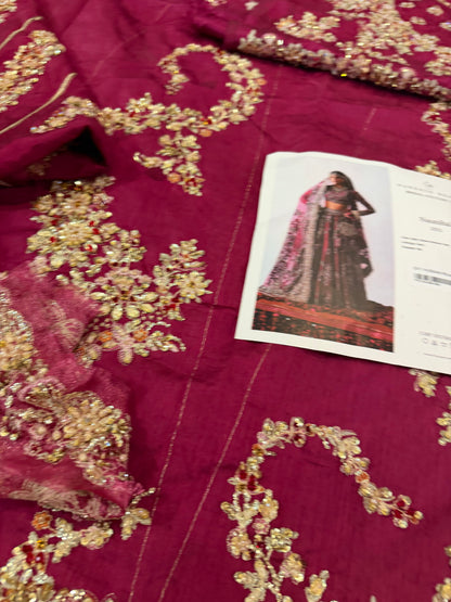 Ladies Magenta Zardozi Chiffon Lehenga Choli Pakistani Wedding Outfit Online in UK USA Canada
