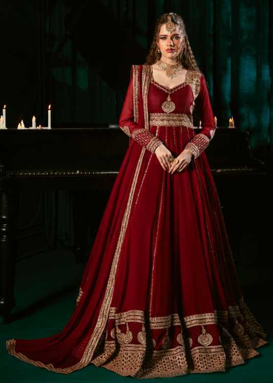 Ladies Maroon Chiffon Embellished Salwar Kameez Online in UK USA Canada