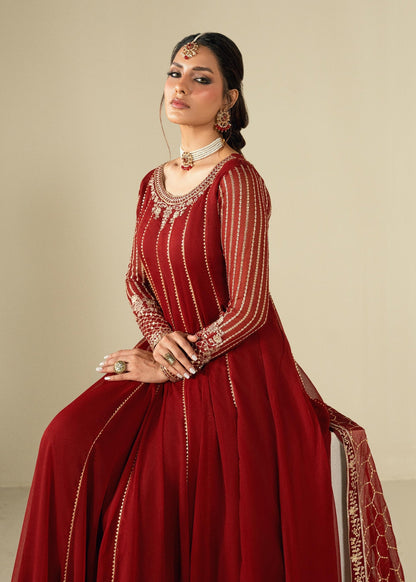 Ladies Maroon Chiffon Embroidered Partywear Suit Online in UK USA Canada