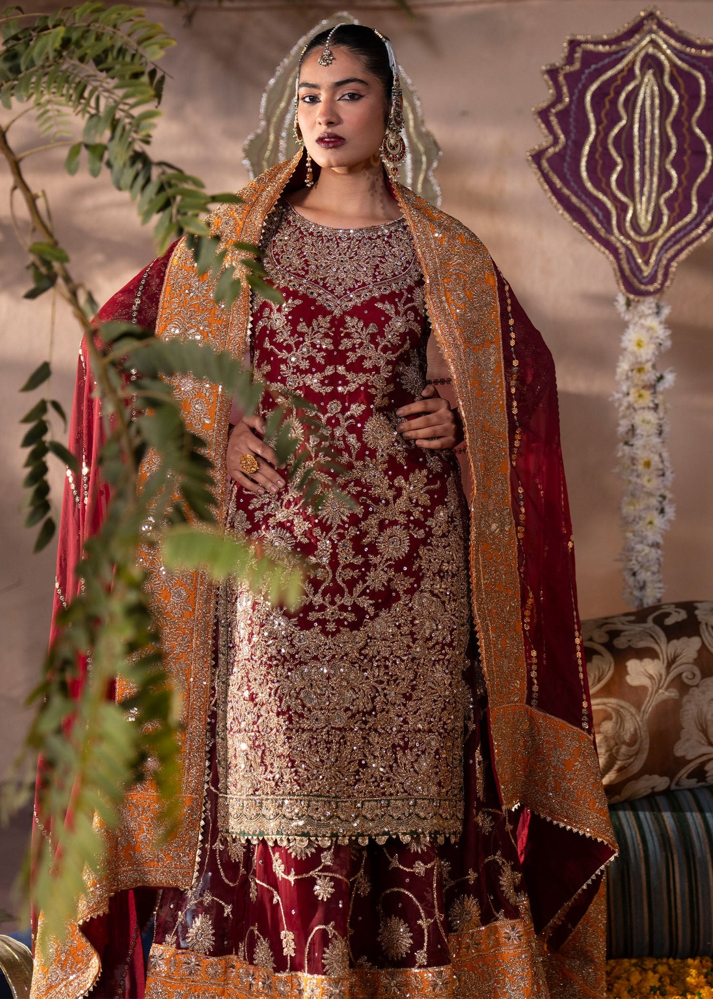 Ladies Maroon Chiffon Partywear Suit Online in UK USA Canada