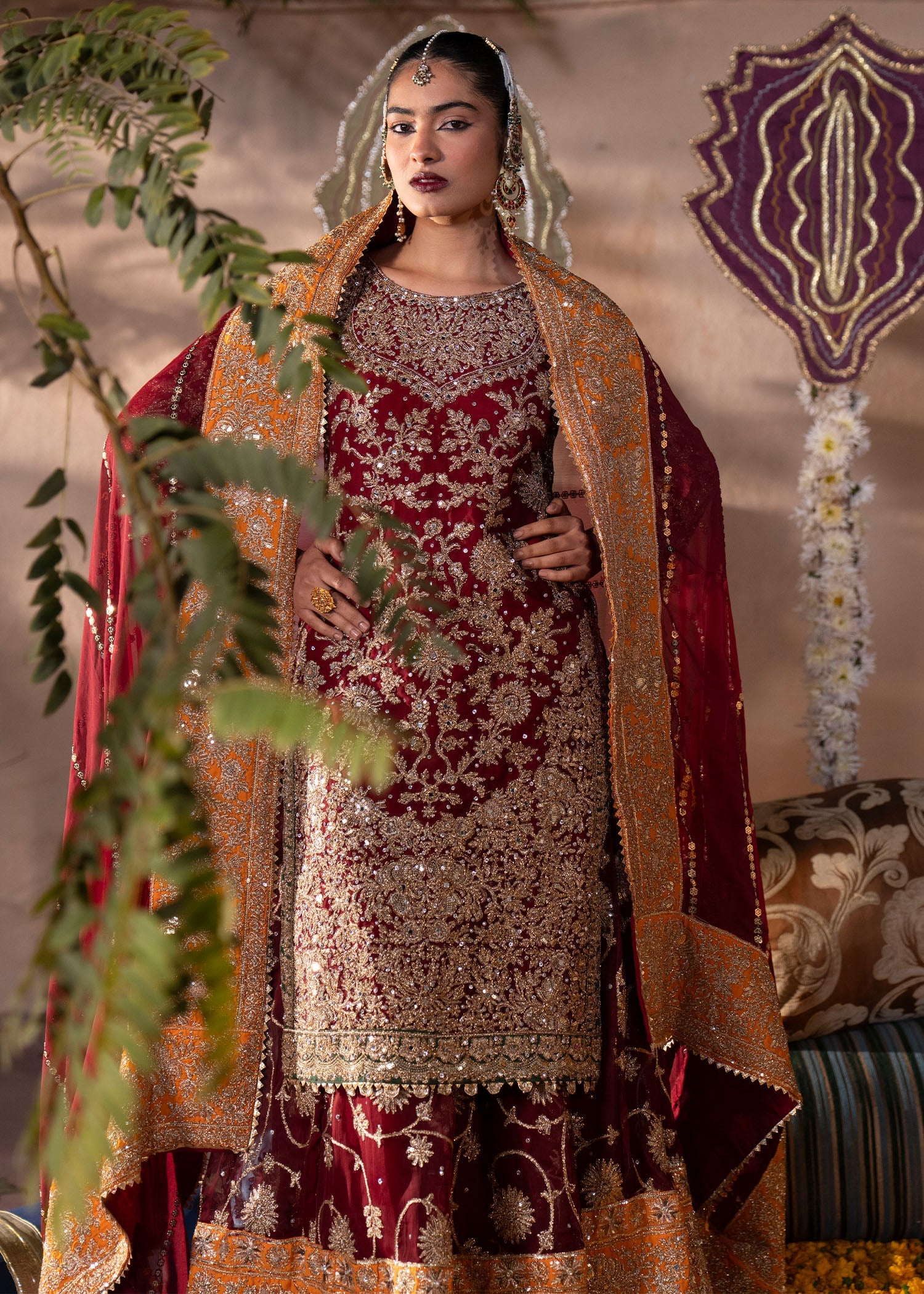 Ladies Maroon Chiffon Partywear Suit Online in UK USA Canada