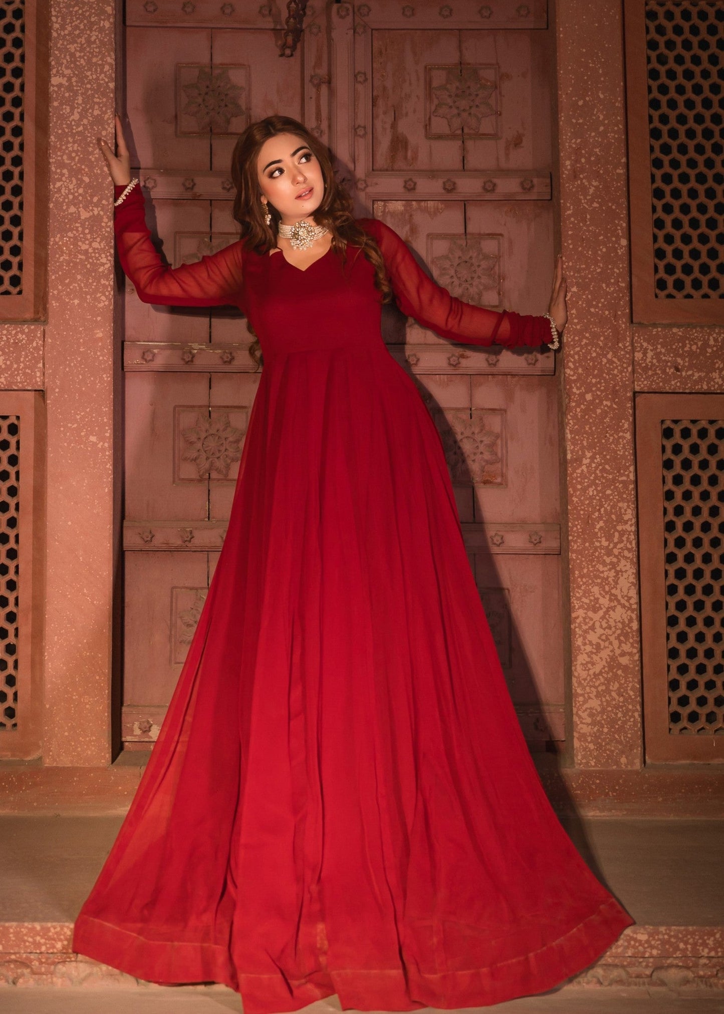 Ladies Maroon Embellished Chiffon Shalwar Kameez Online in UK USA Canada