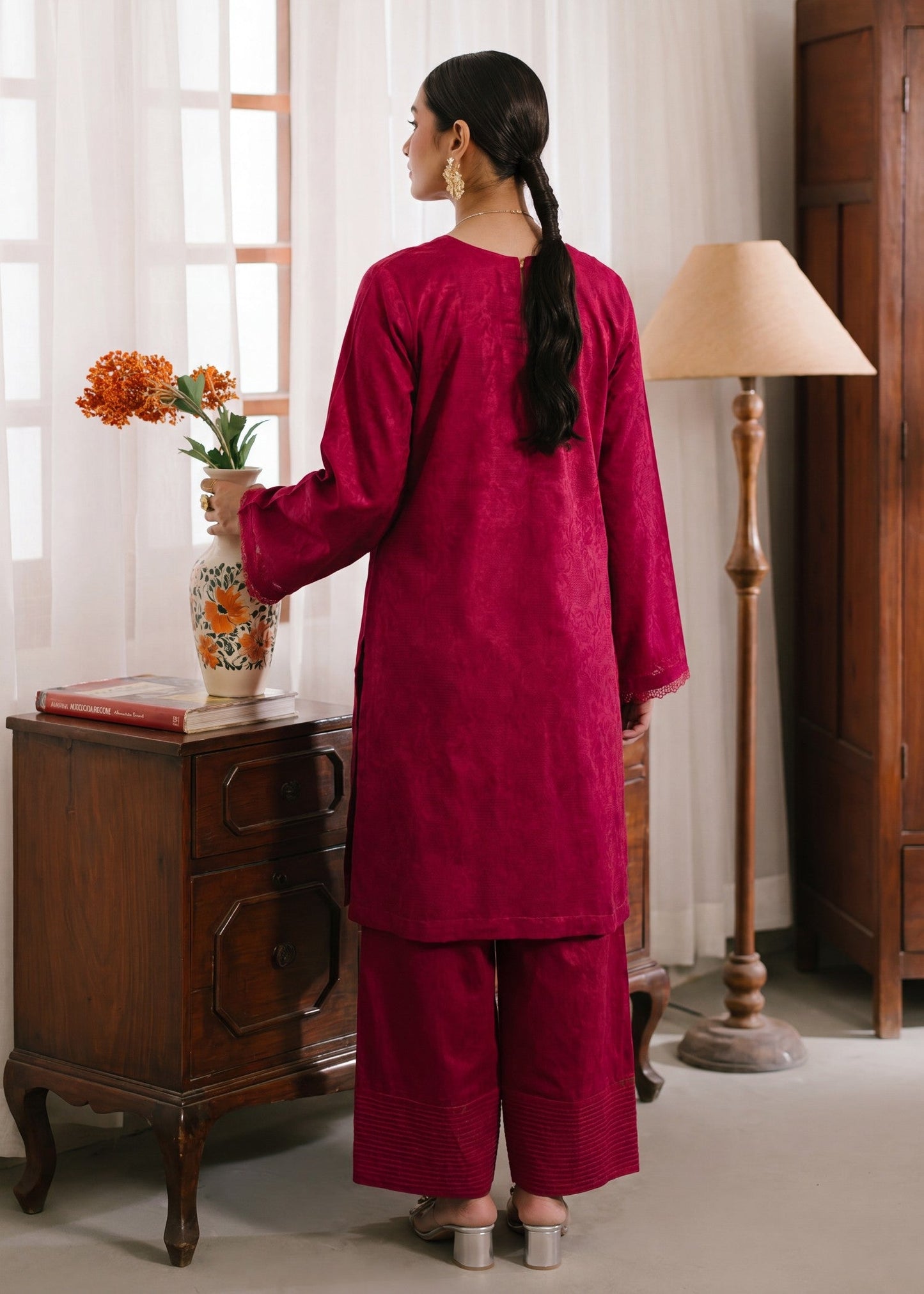 Ladies Maroon Embellished Lawn Shalwar Kameez Online in KSA Riyadh Saudi Arabia Oman Bahrain Qatar