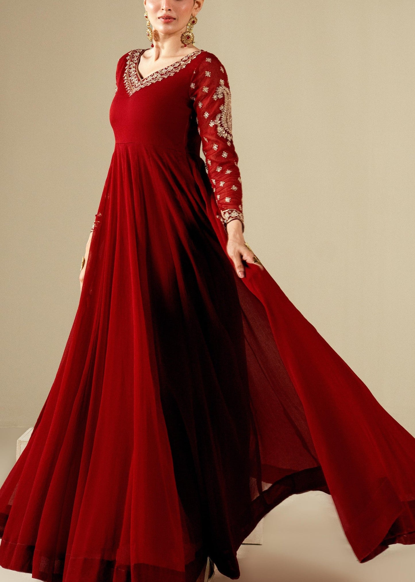 Ladies Maroon Embroidered Chiffon Salwar Kameez Online in UK USA Canada