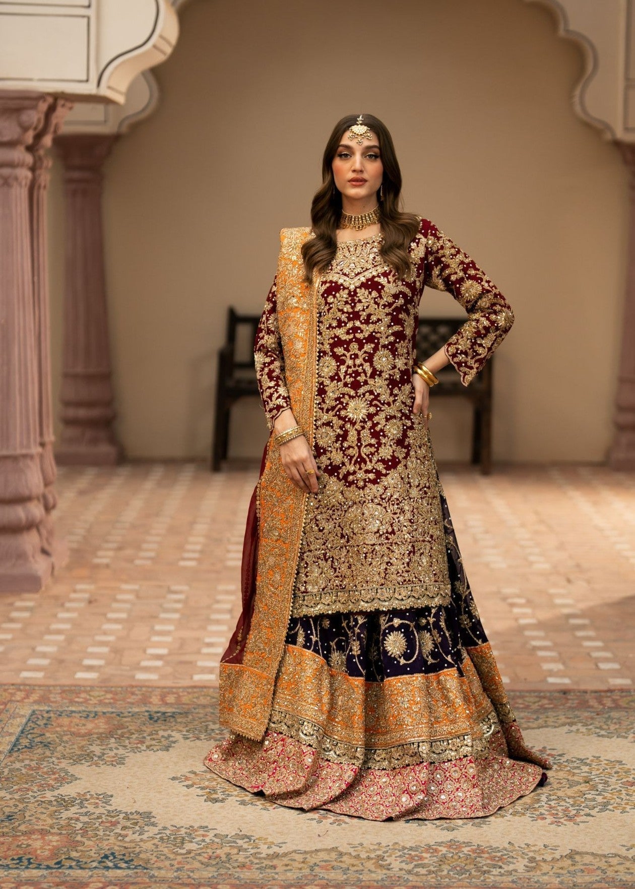 Ladies Maroon Embroidered Chiffon Shalwar Kameez Online in UK USA Canada