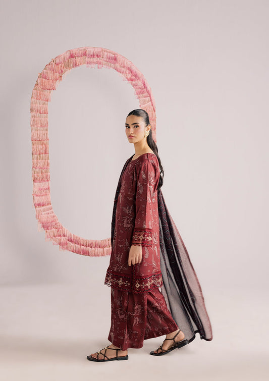 Ladies Maroon Embroidered Lawn 3 Piece Suit Online in Sri Lanka India Australia