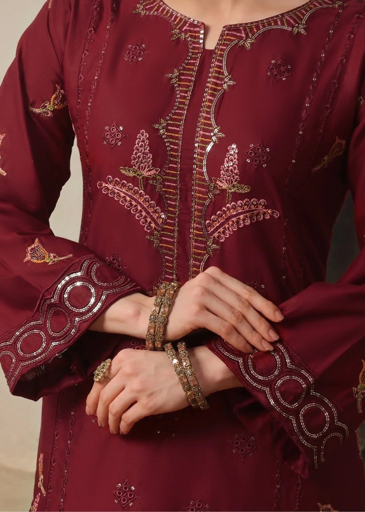 Ladies Maroon Embroidered Lawn Suit Online in UK USA Canada
