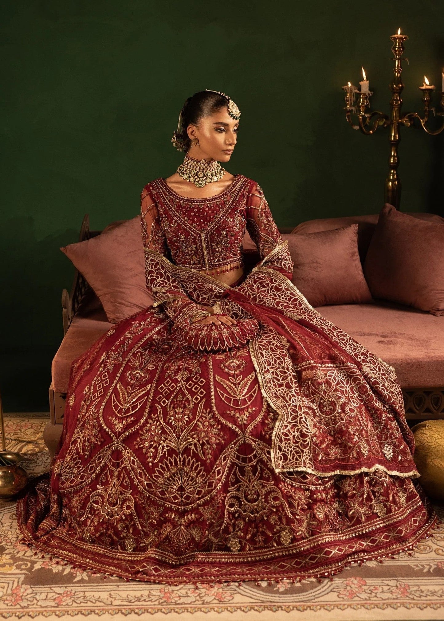 Ladies Maroon Embroidered Net Lehenga Suit Online in UK USA Canada