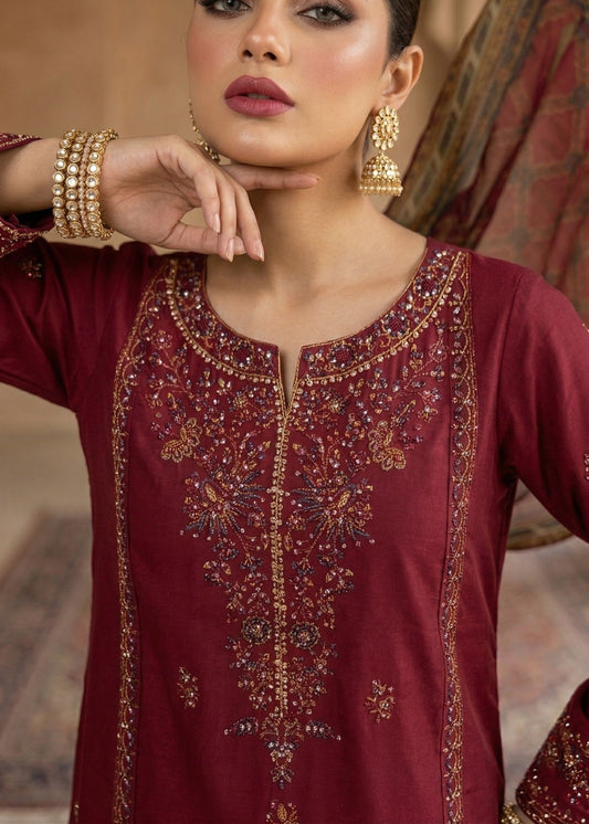 Ladies Maroon Embroidered Shalwar Kameez Online in UK USA Canada