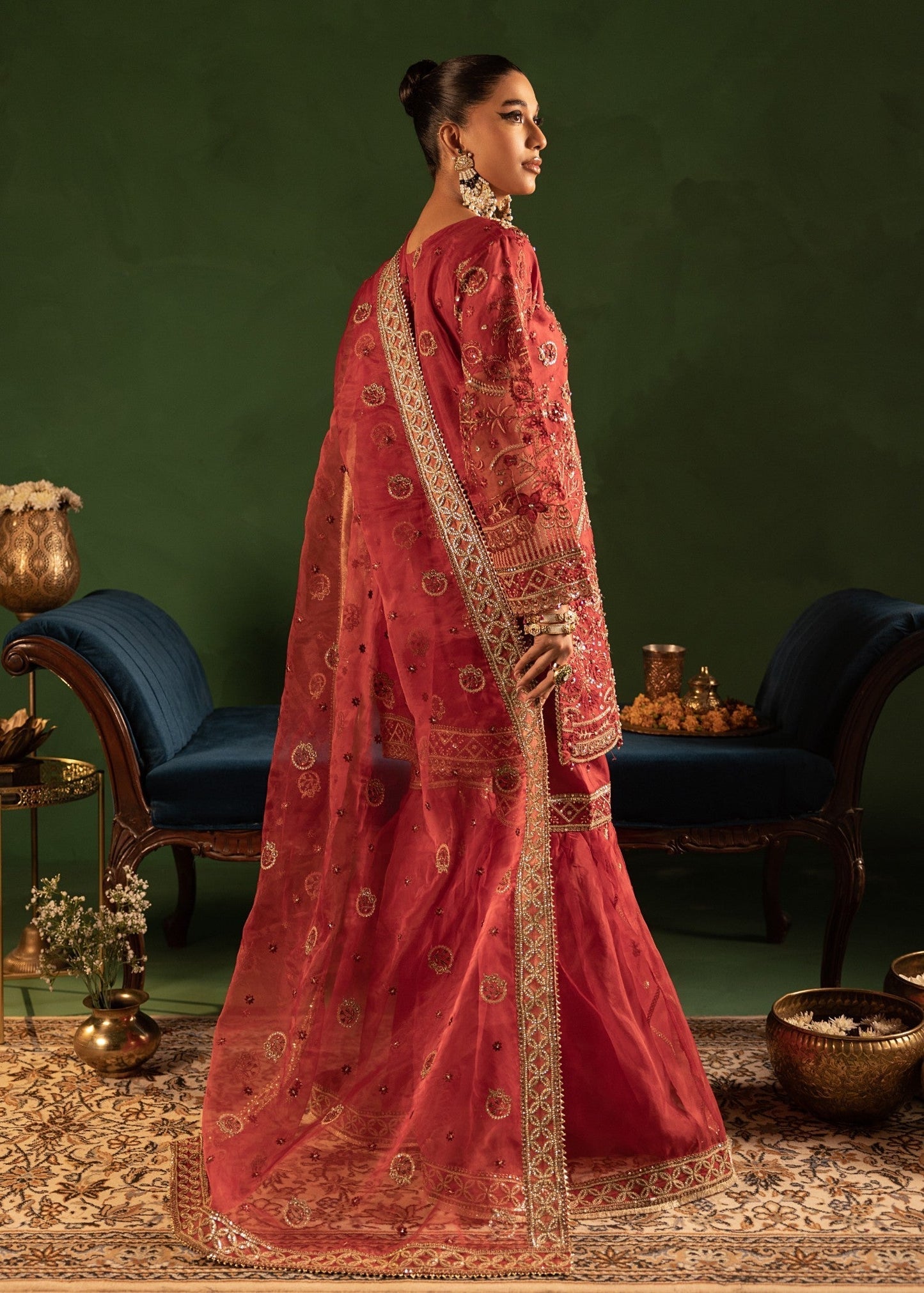 Ladies Maroon Hand Embellished Organza Salwar Kameez Online in UK USA Canada