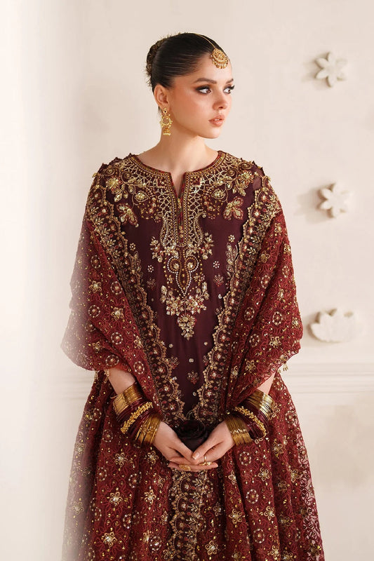 Ladies Maroon Heavy Embellished Chiffon Shalwar Kameez Online in UK USA Canada