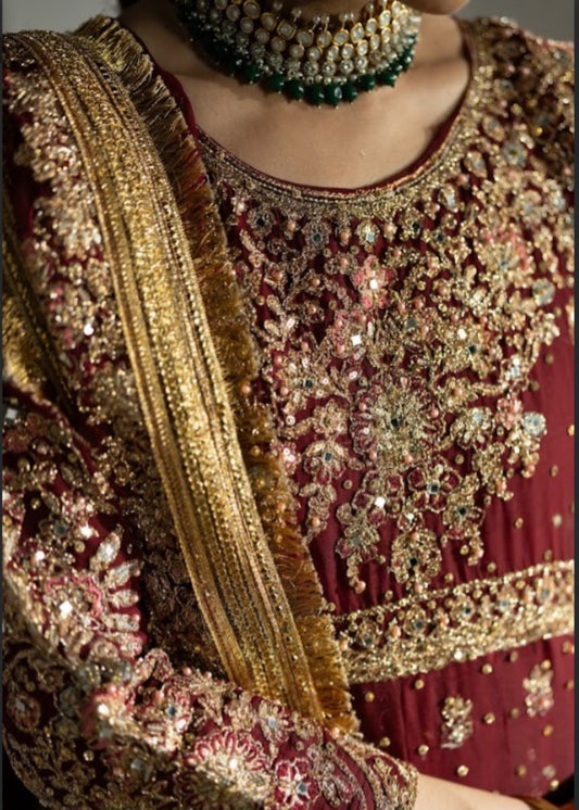 Ladies Maroon Organza Dupatta Lehenga Suit Online in UK USA Canada