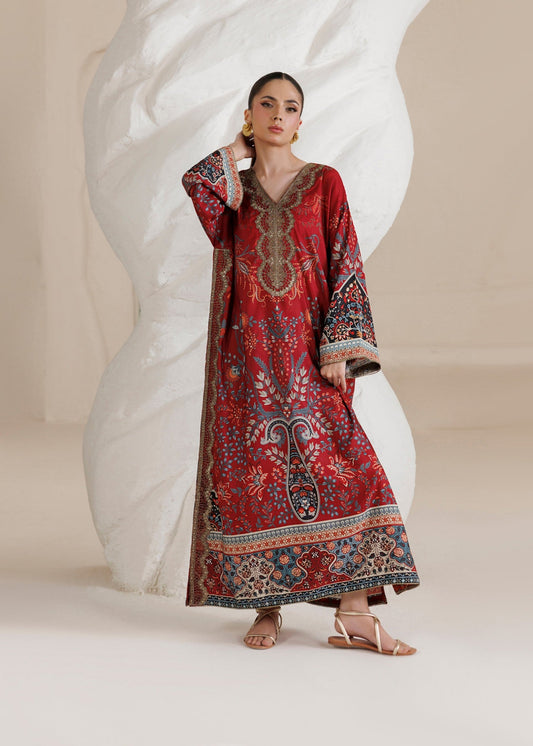 Ladies Maroon Raw Silk Kaftan Gown Online in UK USA Canada