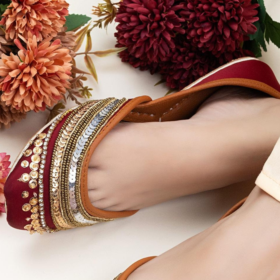 Ladies Maroon Silk Khussa Wedding Shoes Online in KSA Riyadh Saudi Arabia Oman Bahrain Qatar