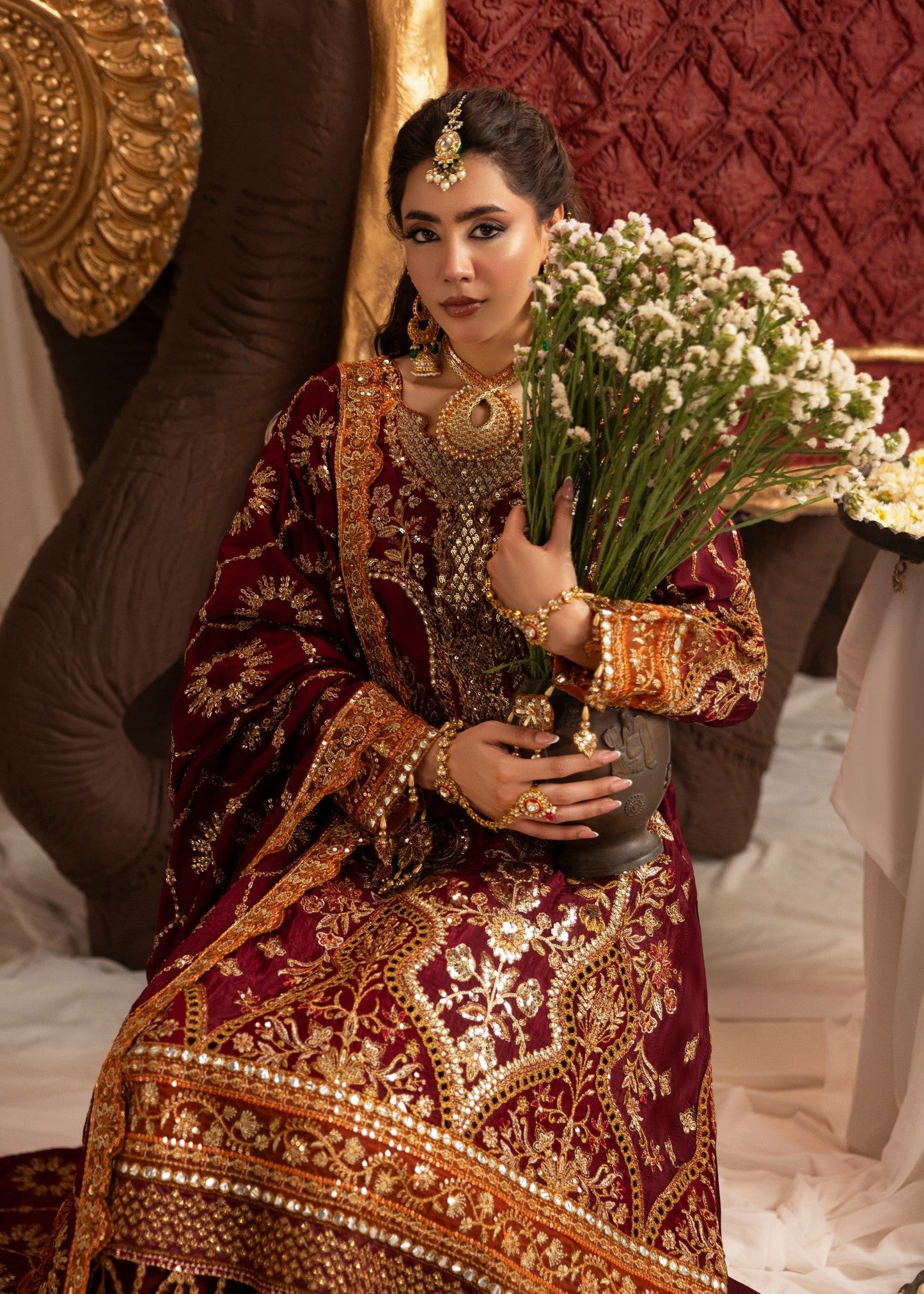 Ladies Maroon Silk Sharara Gharara Online in Dubai DXB UAE Abudhabi Meena Bazaar